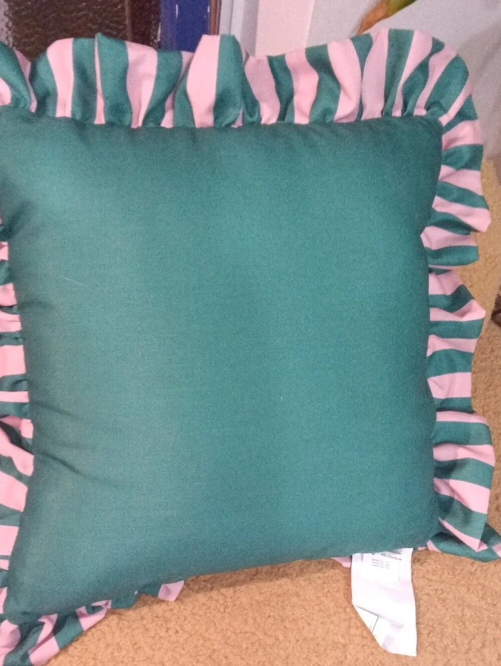 Striped Pink and Teal Decorative Throw Pillow by